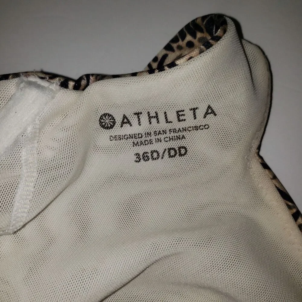 Athleta Aqualux Batik Cream Brown and Black Swim Tank Womens Size 36D/DD